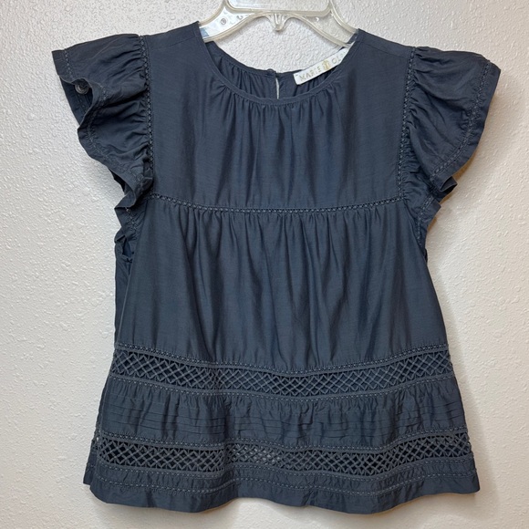 Marie Oliver Tops - Marie Oliver Pennie‎ Charcoal Silk Cotton Crotchet Flutter Sleeve Boho - XS